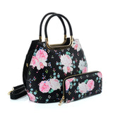 VK2131 BLACK - Shell Set Bag With Flowers And Special Handle Design