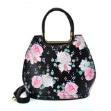 VK2131 BLACK - Shell Set Bag With Flowers And Special Handle Design