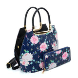 VK2131 BLUE - Shell Set Bag With Flowers And Special Handle Design