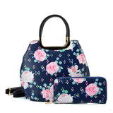 VK2131 BLUE - Shell Set Bag With Flowers And Special Handle Design