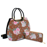 VK2131 KHAKI - Shell Set Bag With Flowers And Special Handle Design