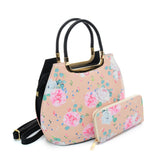 VK2131 LIGHT PINK - Shell Set Bag With Flowers And Special Handle Design