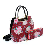 VK2131 RED - Shell Set Bag With Flowers And Special Handle Design