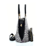 VK2134 PURPLE - Shell Set Bag With Leopard Print And Special Handle Design