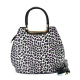 VK2134 PURPLE - Shell Set Bag With Leopard Print And Special Handle Design