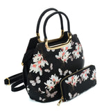 VK5630-BLACK - Shell Set Bag With Flowers And Butterflies And Special Handle Design