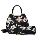 VK5630-BLACK - Shell Set Bag With Flowers And Butterflies And Special Handle Design