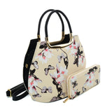 VK5630-KHAKI - Shell Set Bag With Flowers And Butterflies And Special Handle Design