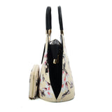 VK5630-KHAKI - Shell Set Bag With Flowers And Butterflies And Special Handle Design