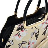 VK5630-KHAKI - Shell Set Bag With Flowers And Butterflies And Special Handle Design
