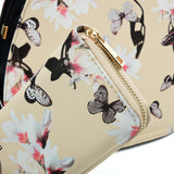 VK5630-KHAKI - Shell Set Bag With Flowers And Butterflies And Special Handle Design