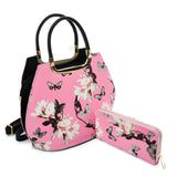 VK2135 PINK- Shell Set Bag With Flowers And Butterflies And Special Handle Design