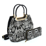 VK2136 GREY - Shell Set Bag With Snakeskin Pattern And Special Handle Design
