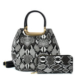 VK2136 GREY - Shell Set Bag With Snakeskin Pattern And Special Handle Design