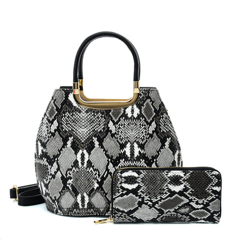 VK2136 GREY - Shell Set Bag With Snakeskin Pattern And Special Handle Design