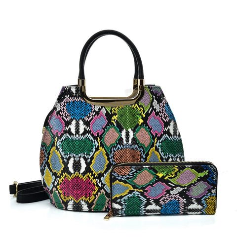 VK2136 MULTICOLOURL - Shell Set Bag With Snakeskin Pattern And Special Handle Design