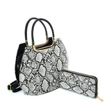 VK2137 BLACK&WHITE - Shell Set Bag With Snakeskin Pattern Design