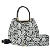 VK2137 BLACK&WHITE - Shell Set Bag With Snakeskin Pattern Design