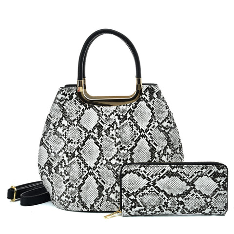 VK2137 BLACK&WHITE - Shell Set Bag With Snakeskin Pattern Design