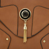 VK5023-1 Apricot  -  Fashion Patchwork Enveiope Crossbody Bags With Tassel