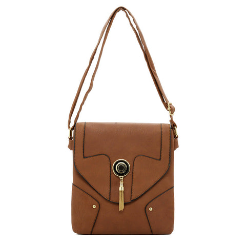 VK5023-1 Apricot  -  Fashion Patchwork Enveiope Crossbody Bags With Tassel