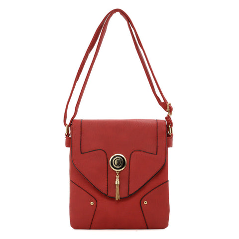 VK5023-1 Red -  Fashion Patchwork Enveiope Crossbody Bags With Tassel