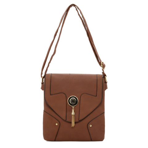 VK5023 Brown  -  Fashion Patchwork Enveiope Crossbody Bags With Tassel