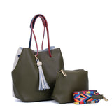 VK5173 Green - Women Tassel Patchwork Soft Handbag & Purses Set