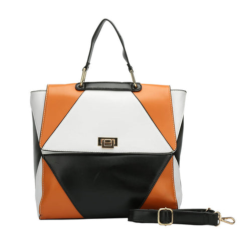 VK5177 Brown - Diamond Pattern Patchwok Women Handbag