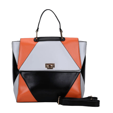 VK5177 Orange - Diamond Pattern Patchwok Women Handbag