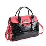 VK5181 Red - Fashion Crocodile Pattern Women Patchwork Handbag