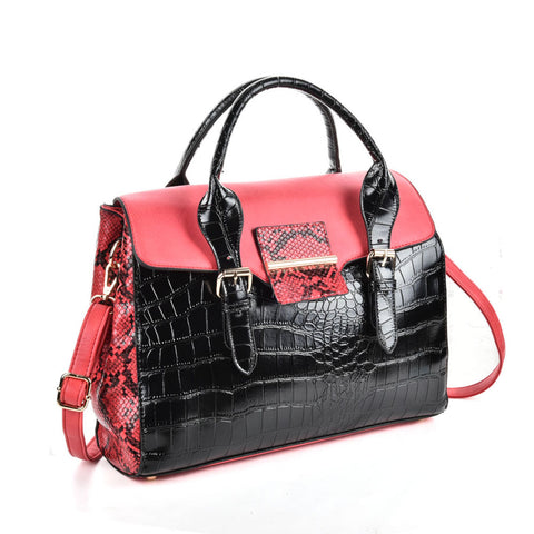 VK5181 Red - Fashion Crocodile Pattern Women Patchwork Handbag