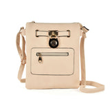 VK5268 Beige - Women Zipper Cross Body Bag With Lock Detail