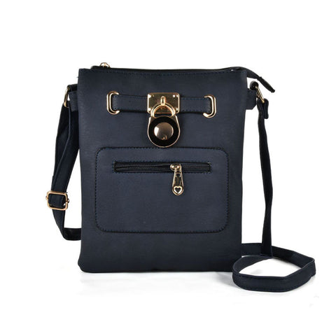 VK5268 Blue - Women Zipper Cross Body Bag With Lock Detail