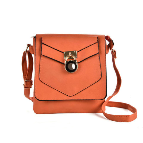 VK5269 Orange - Lock Detail Boxy Cross Body Bag With Strap