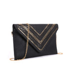 VK5292 Black - Studded Hollow Clutch Bag With Chain Shoulder Strap