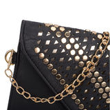 VK5292 Black - Studded Hollow Clutch Bag With Chain Shoulder Strap