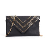VK5292 Black - Studded Hollow Clutch Bag With Chain Shoulder Strap