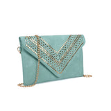 VK5292 Green - Studded Hollow Clutch Bag With Chain Shoulder Strap