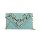VK5292 Green - Studded Hollow Clutch Bag With Chain Shoulder Strap