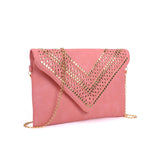 VK5292 Pink - Studded Hollow Clutch Bag With Chain Shoulder Strap