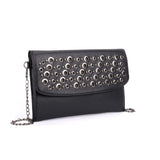 VK5294 Black - Classic Studded Flap Clutch Bag With Chain Strap