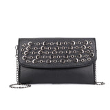 VK5294 Black - Classic Studded Flap Clutch Bag With Chain Strap