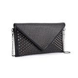 VK5295 Black - Studded Detail Envelope Clutch Bag With Chain Strap