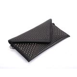 VK5295 Black - Studded Detail Envelope Clutch Bag With Chain Strap