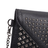 VK5295 Black - Studded Detail Envelope Clutch Bag With Chain Strap