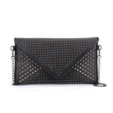 VK5295 Black - Studded Detail Envelope Clutch Bag With Chain Strap