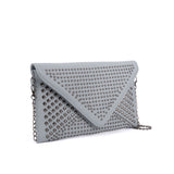 VK5295 Blue - Studded Detail Envelope Clutch Bag With Chain Strap