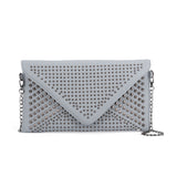 VK5295 Blue - Studded Detail Envelope Clutch Bag With Chain Strap