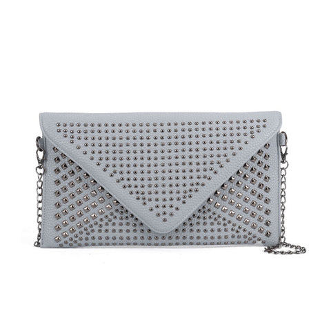 VK5295 Blue - Studded Detail Envelope Clutch Bag With Chain Strap